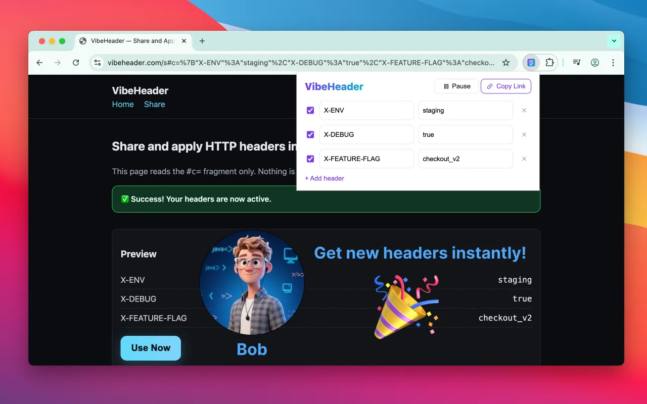 Step 3 — click Use Now to apply and activate the headers